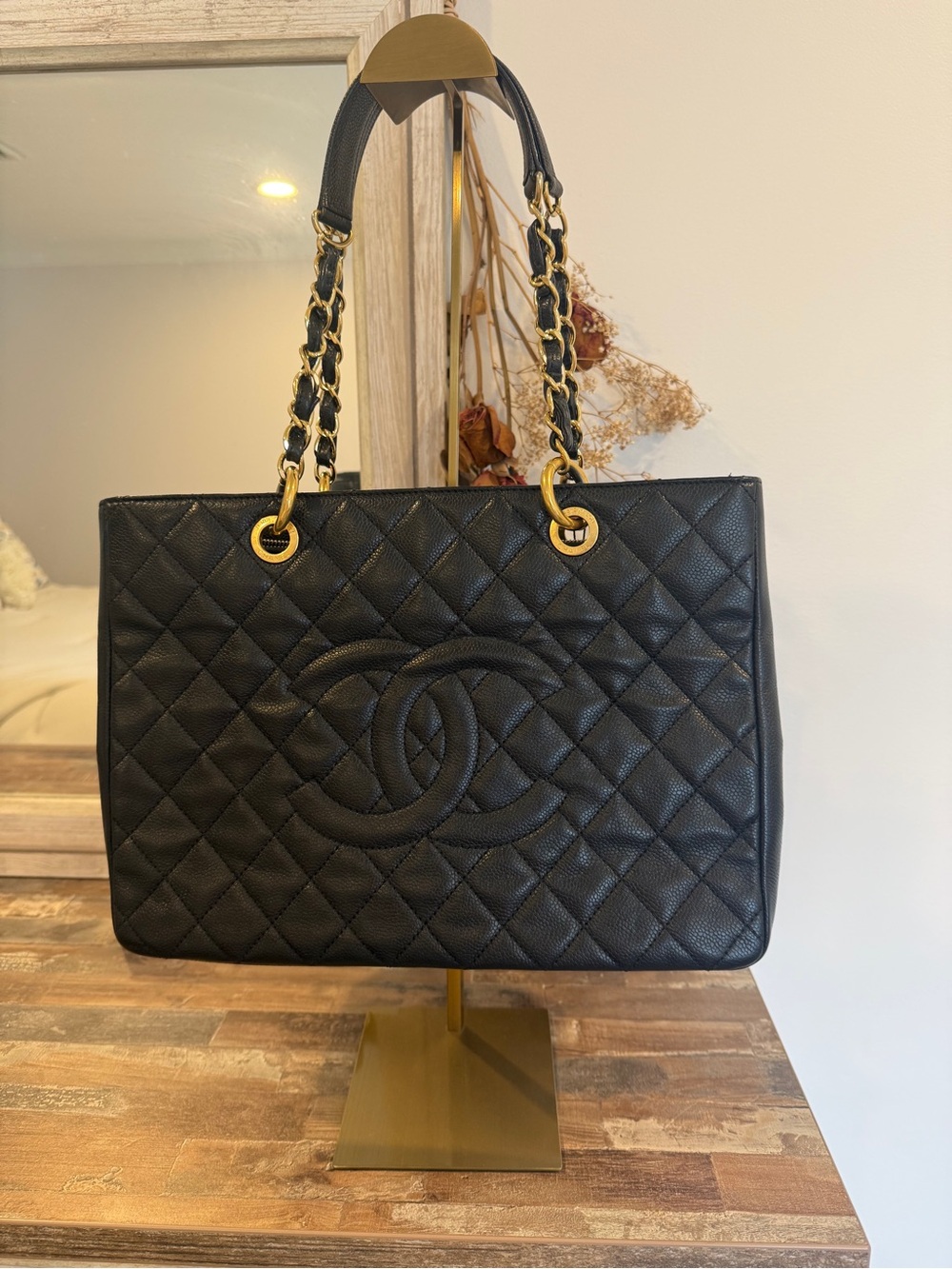 CHANEL Grand Shopping Tote GST Black Caviar Leather Gold Hardware Authentic COA